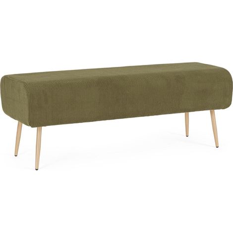 Banc avec coffre 129x34,5x42cm en tissu côtelé kaki - BELYA (1/3)
