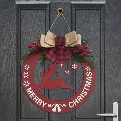 Guirlande De Noël Joyeux Noël Décorations En Bois Signes Guirlande Pour Décoration De Porte D'entrée Rustique Toile De Jute Plaid Arc Ornements Suspendus XMAS Artisanat Guirlande Pour Ferme Maison Por (1/5)