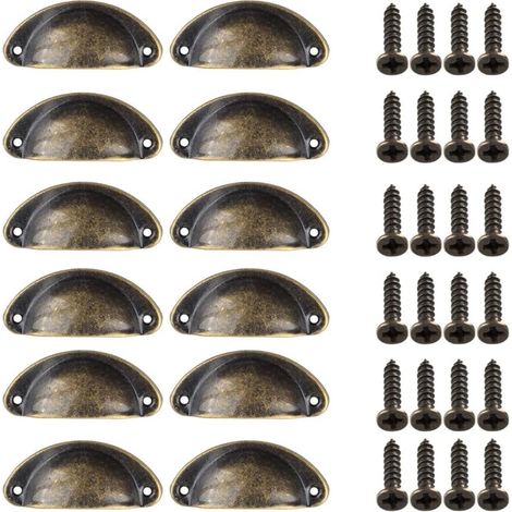 12 Pieces Shell Door Handle, Retro Door Handles, Traditional Half Moon Furniture Handles with Screws, for Drawer, Cabinet, Dresser (Bronze) (1/4)