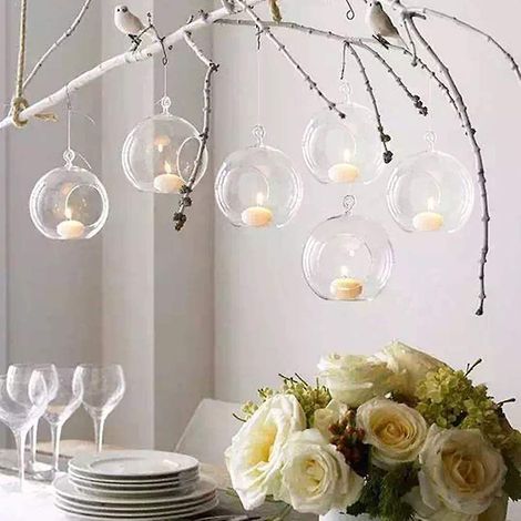 Boule En Verre - Porte-Bougie Suspendu - Décoration Intérieure Extérieure - Pour Lumière À Thé LED Ou Sans Flamme - Diamètre 10 Cm - Lot De 6 (1/5)