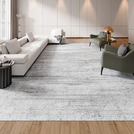 Tapis Salon, 3 x 4,3 m, Grand Tapis Chambre Lavable et Antidérapant, Poils Courts et Denses, Résistant aux Griffures Animaux, Doux Confortable, Style Moderne, pour Chambre, Bureau, Entrée, Gris (1/5)