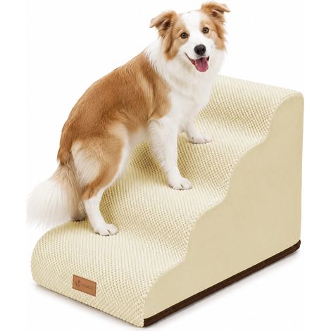 VOUNOT® Escalera para Perros 4 Peldaños 40x72x50cm Rampa para Perros Espuma Alta Densidad para Cama Sofá, Cachorros y Mascotas Mayores Antideslizante Funda Lavable Beige (1/5)
