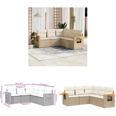 5-tlg. Garten-Sofagarnitur mit Kissen Beige Poly Rattan - Gartenmöbel - Esszimmergarnituren - Lounge Möbel - Outdoor Sofa - Rattan Möbel - Home & Living (1/3)