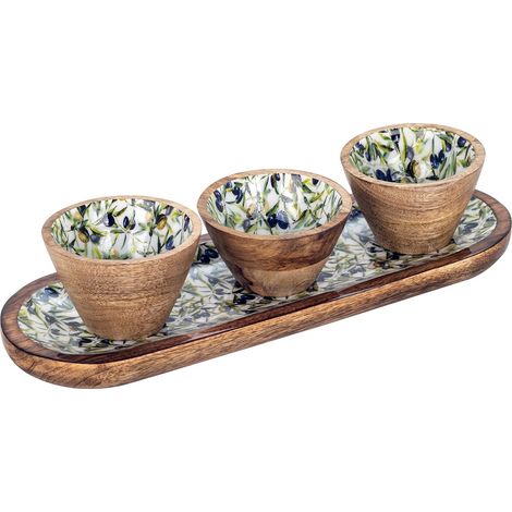 Signes Grimalt Bandeja Cocina  Bandeja Aceitunas Con Bowls Cajas Y Bandejas Marrón 13x38x3cm 30418 (1/5)