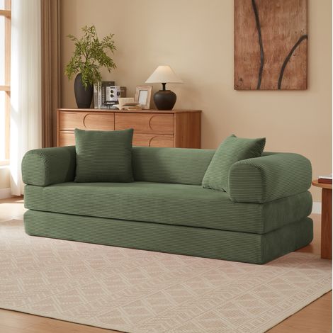 Sofá cama modular verde en espuma con diseño plegable y sin montaje (1/5)