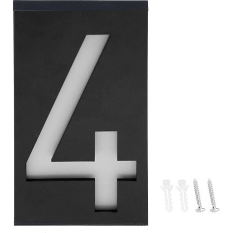Plaque lumineuse LED numéro 4 pour adresse extérieure, éclairage solaire pour maison, hôtel, magasin, porte, panneau d'adresse (1/5)