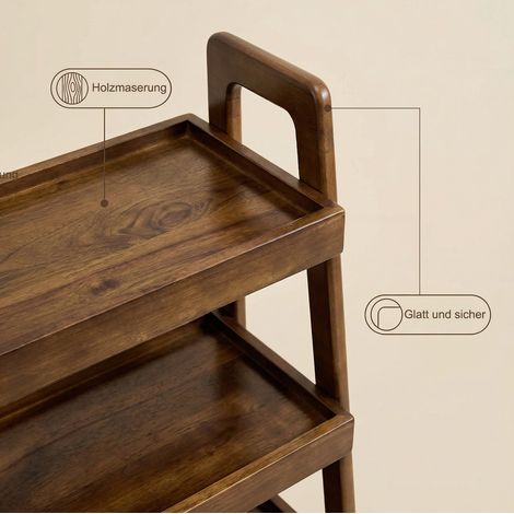 Étagère Échelle 3 Niveaux en Bois Massif de Noyer, Meuble de Rangement Compact pour Salon, Chambre et Bureau (1/5)