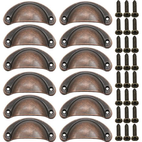 Poignées de meubles vintage en forme de coquillage, lot de 12, bronze rouge (1/5)