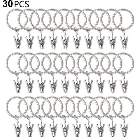 Set mit 30 silberfarbenen Metall-Gardinenringen – 3,5 mm Ösen – Abnehmbare Clips für schnelle Montage – Korrosionsbeständig (1/5)