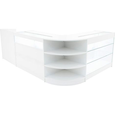 Comptoirs de Vente en MDF Blanc à LED Blancs Ensemble Hyperion LM60 TB60 B1200 K1200 3 Unités de Rangement Étagères Internes Portes Coulissantes Verouillables Réception Bureau Vêtements [Clés INCLUS] (1/5)