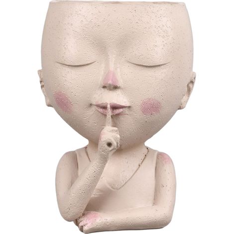 Pot de fleurs en forme de visage, jolie jardinière en résine succulente avec trou de Drainage, yeux fermés, grande ouverture pour intérieur et extérieur