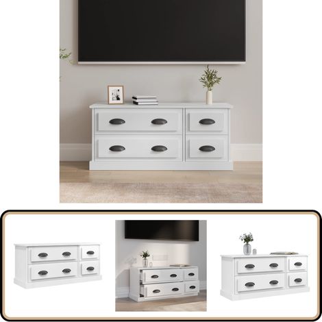 Meuble TV blanc brillant 100x35,5x45 cm bois d'ingénierie - Meuble Tv - Meuble Téléviseur - Support Tv - Unité Tv - Meuble Blanc