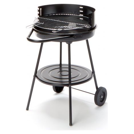 Abitare – Barbecue charbon 68x51x81 cm – Structure en acier noir – Hauteur de cuisson 67/78,5 cm – Grille en acier chromé – Déplacement facile avec roues