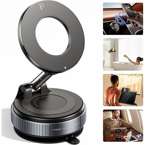 Verbesserte, verstärkte 360°-Magnet-Vakuum-Autohalterung für Mobiltelefone, extrem stark bis 43 kg, MagSafe-kompatibel, für Auto, Fitnessstudio oder Rückspiegel, für iPhone und Android