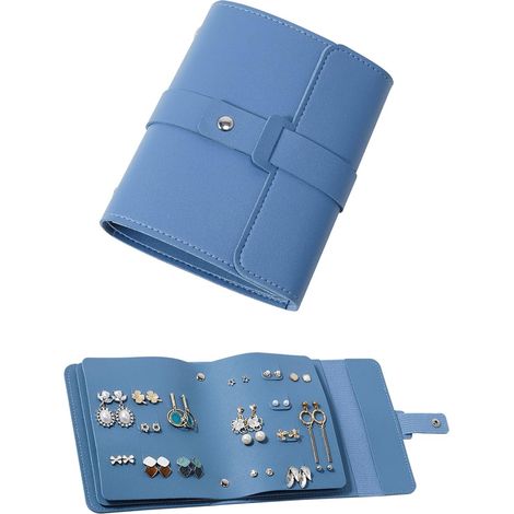 Estuche pequeño para guardar pendientes, organizador de joyas, vitrina para pendientes (azul) (1/5)