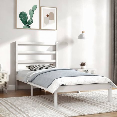 Bed Frame White Solid Pine Wood, Plywood Single Minimalistic vidaXL (1/5)