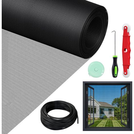 Moustiquaire fenêtre 120 x 300 cm en rouleau sans perçage, fibre de verre Recoupable avec outils d'Installation, pour fenêtre, Porte-Fenêtre, salon (1/5)