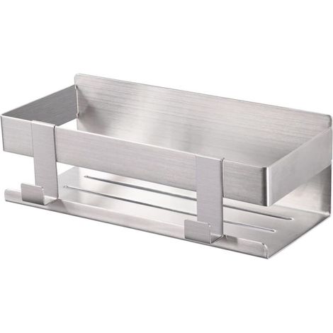 Cesta de ducha de acero inoxidable niquelado, con ganchos para toallas, impermeable y resistente a la corrosión (no requiere taladrar). - Crezuo