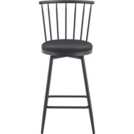 Barhocker industriel avec dossier Windsor, siège rond rembourré en cuir régénéré, structure métallique noire, pour cuisine, îlot central et bar CHICFURN (1/5)