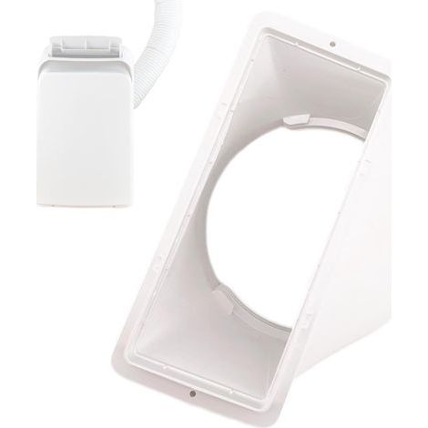 Adapter mit externem 130 mm Flachauslass (rund auf quadratisch) für tragbare Klimageräte, Anschluss für einen 13 cm Abluftkanal in einer Fensterscheibe. (1/5)