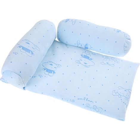 Oreiller bébé anti-roulis en coton pour un sommeil paisible et sans aplatissement de la tête (bleu) (1/5)