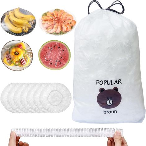 500 Stück Lebensmittelabdeckungen, Frischhaltefolie mit Gummizug, transparente Lebensmittelabdeckungen, wiederverwendbare luftdichte Beutel, elastische luftdichte wiederverschließbare Beutel (Weiß) (1/5)