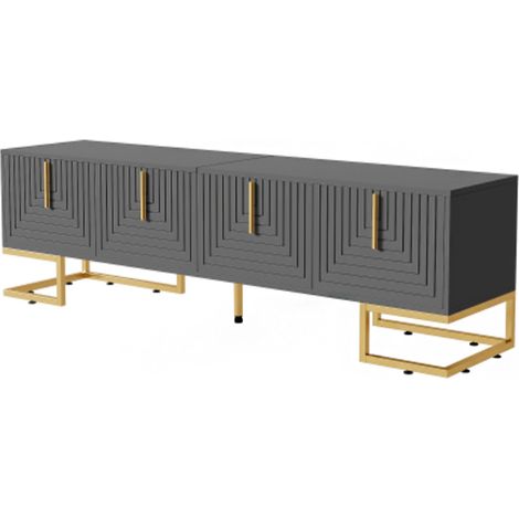 TV-Schrank,lowboard mit strukturierter Tür, TV-Möbel, goldenen Griffen und goldenen Füßen (1/5)