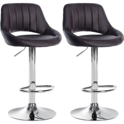 et de 2 taburetes de bar con reposapiés en forma de arco asiento de piel sintética marrón estructura de metal TDB1075 (1/5)
