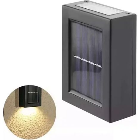 (Lot de 2 - Blanc chaud) Spots solaires d'extérieur à éclairage indirect (haut et bas), lampes murales solaires étanches, lampe décorative de jardin. (1/5)
