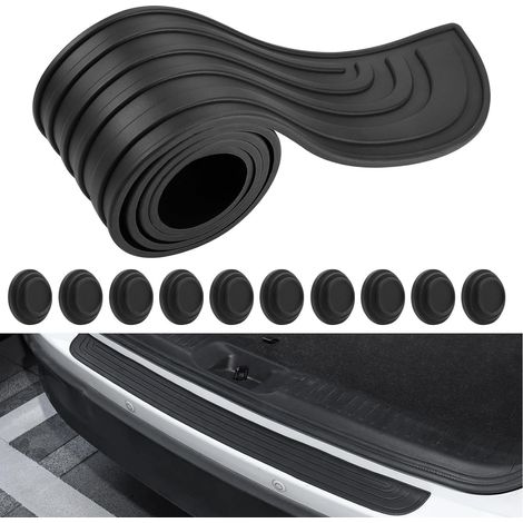 Car Rear Protector Guard Sticker, Universal Rubber Bumper Protector Strip, Auto Rear Trunk Sill Plate Scuff Plate Strip with 10 Pcs Car Door Shock Absorber for Truck and SUV (90x7cm)