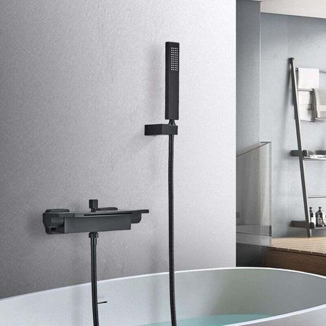 Waterfall Faucet Wall Mounted Bath Shower 2 Buttons Black Bathroom (1/4)