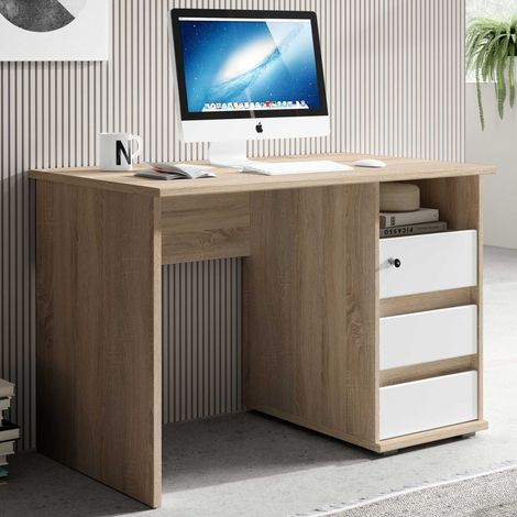 Bureau Primos 110cm avec 3 tiroirs - chêne (1/5)