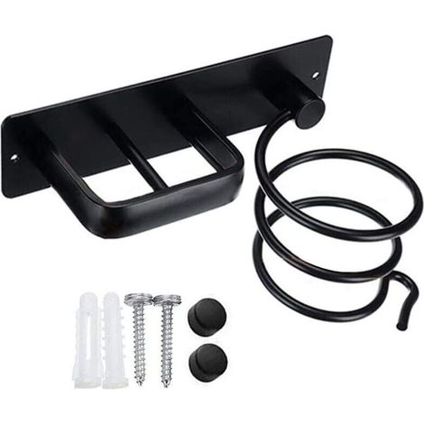 Hairdryer holder made of aluminum without drilling 13.5 x 22.5 x 10.5 cm Black (1/4)