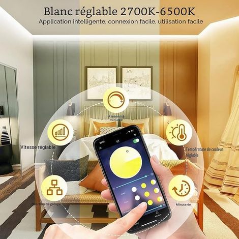 30 m Warm White to Cool White LED Strip 2700 K to 6500 K Dimmable 24 V LED Strip Power Supply Remote Control Interior Lighting Strip Bedroom Kitchen Living Room (1/3)