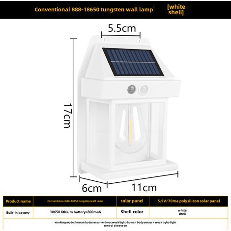 Lámparas de inducción solares para uso interior y exterior, luz cálida automática, filamento de tungsteno (888 blanco, 18650). (1/4)