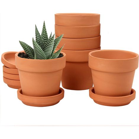 Lot de 6 pots de fleurs en terre cuite 8x7,5 cm Mini pot en argile avec trou de drainage et soucoupes pour petites plantes de cactus, petites plantes succulentes, pot de pépinière pour plantes (1/5)