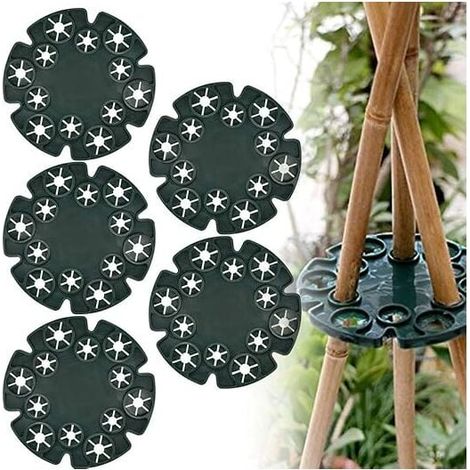 5 Pack Sweet Pea Support, 12 Holes Wigwam Handle Holder, Bamboo Cane Handle, Plastic Wigwam Cane Handles for Beans, Sweet Peas, Tomatoes, Cucumbers, Climbing Plants, Green MUMU (1/4)