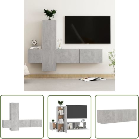 The Living Store Ensemble de meubles TV 3 pcs Gris béton Bois d'ingénierie - Meuble Tv Mural - Meuble Tv Gris - Ensemble Meuble Tv - Support Tv - Rangement Tv (1/5)