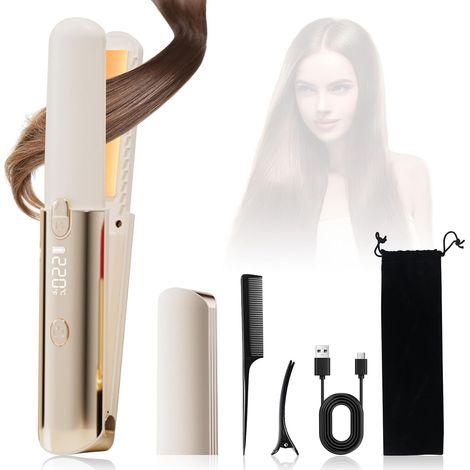 Plancha de pelo, mini plancha para cabello corto, plancha de viaje pequeña con placas de cerámica, 7 ajustes de temperatura de 160 ℃ a 220 ℃, pantalla LCD, mini plancha de viaje (blanca) (1/5)
