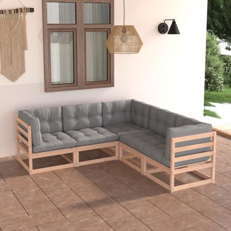 Salon de jardin 5 pcs,Mobilier de terrasse,Table et Chaise pour Relax avec coussins Bois de pin massif -YZ610834 (1/5)
