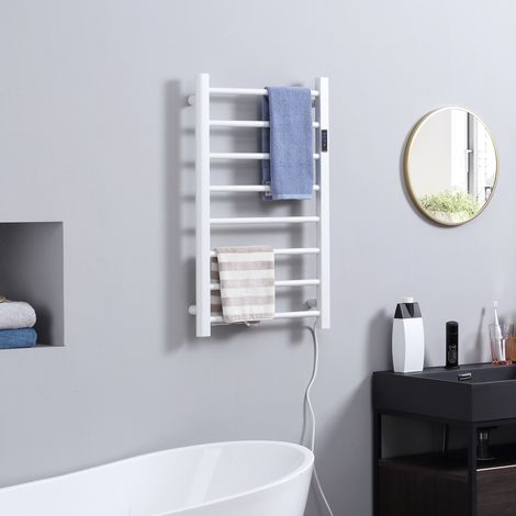 Chauffe-serviettes électrique 8 barres, minuterie et thermostat réglable, 50x45x80 cm, blanc, sèche-serviettes mural à pose libre (1/5)