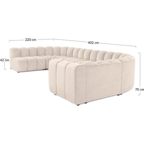 Debbie - canapé modulable panoramique d'angle gauche 7 places en tissu texturé - rose