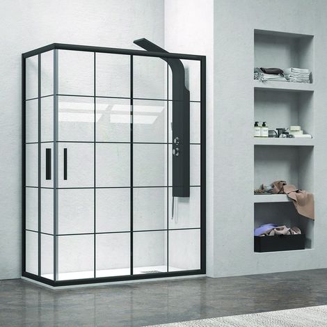 Box doccia 100x90 profili neri opachi vetro a quadrati neri NICO-B1000 kamalu