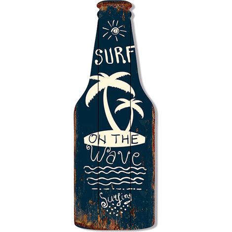 Bois Panneau Décoratif Bouteille De Bière - 45 x 16 x 0,5 cm - Décoration Bar Maison Plage - 1 Pièce