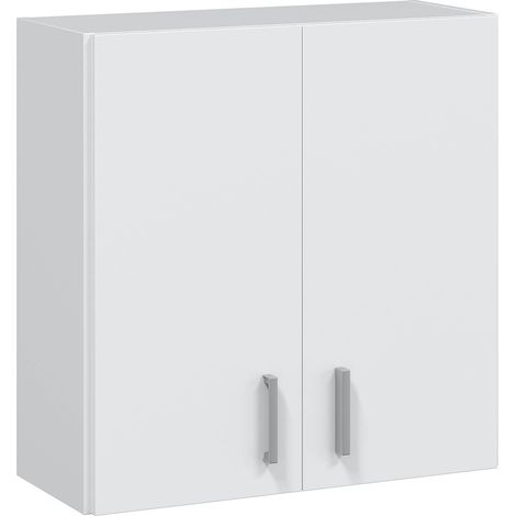 Mobile pensile Detroit, Armadio ausiliare a 2 ante, Armadietto multiuso da bagno o lavanderia, 59x27h60 cm, Bianco