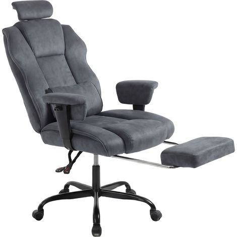 Executive Ergonomic Office Chair Suede Fabric Spring Seat 155° Recline Footrest