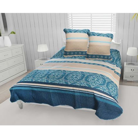 Filiyano – oreiller – Couvre-lit matelassé ANNA en coton 220 x 240 cm avec 2 taies d'oreiller, bleu