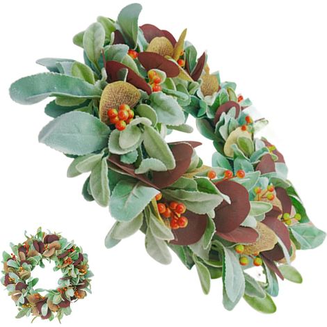 Couronne de Porte d'Entrée - Décoration de Porte 48 cm avec Feuilles et (1/5)