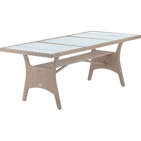 Casaria Tavolo da giardino in polyrattan 190x90x74cm con ripiano in vetro Altezza regolabile Tavolo da pranzo per terrazza da esterno Crema (1/5)