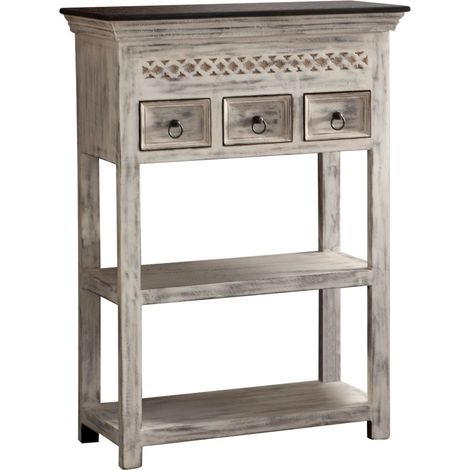 tavolino da consolle in legno di mango / acacia 80x35x110 bianco cerato CASTLE-ANTIK 235